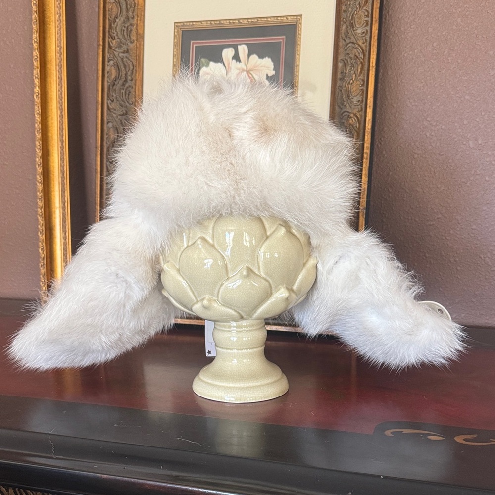Faux Fur White Leather Winter Hat